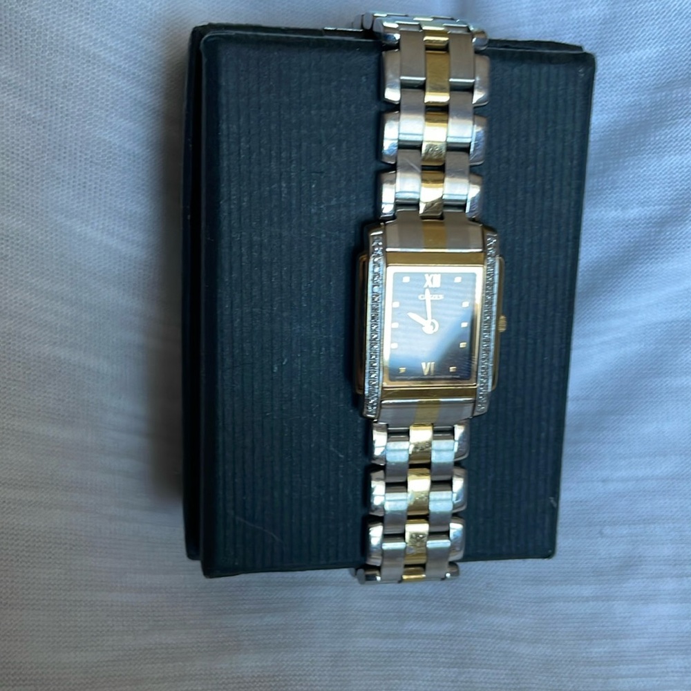 Citizen Eco-drive stiletto wrist watch - two tone with diamonds